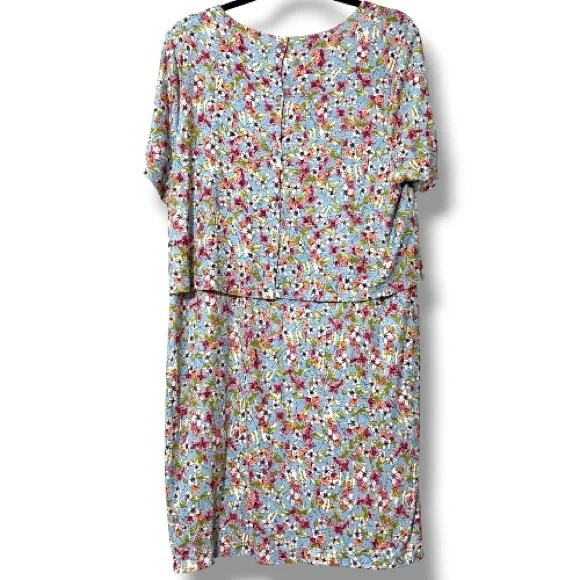 J Jill women’s size XL Blue Floral Jersey Short Sleeve Layered Dress pockets - Picture 3 of 11